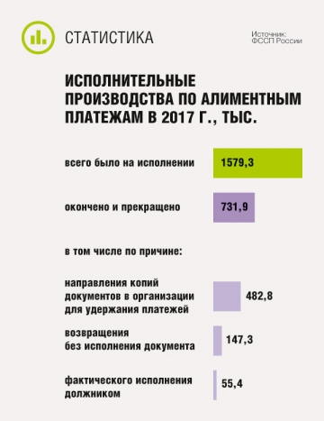 Исполнительные производства по алиментным платежам в 2017 г.