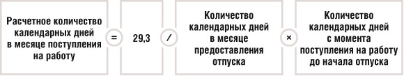 Расчетное количество календарных дней в месяце поступления на работу
